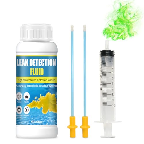 Tinta Fuga Piscina, Detector Fugas Piscina, Detección Universal de Filtraciones para Piscinas,Spas,Tuberías,Techos y Aire Acondicionado Coche,Fuerte Fluorescencia Colorante Trazador,100ml+Jeringa