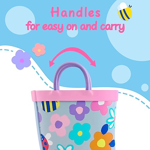 Image of mysoft Kids Rain Boots for Girls Boys Toddler Waterproof Rubber Cute Printed with Easy-On Handles