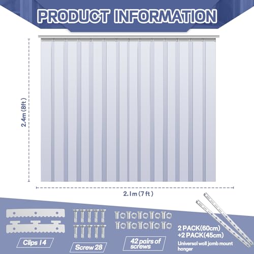 Image of Juexica 84 x 96 Inch PVC Strip Door Curtain Kit, Heavy Duty Waterproof Clear Door Curtain for Walk-in Cooler, Freezer, Warehouse & Garage, Hurricane Shutters, Energy Saving and Easy Install(Clear)