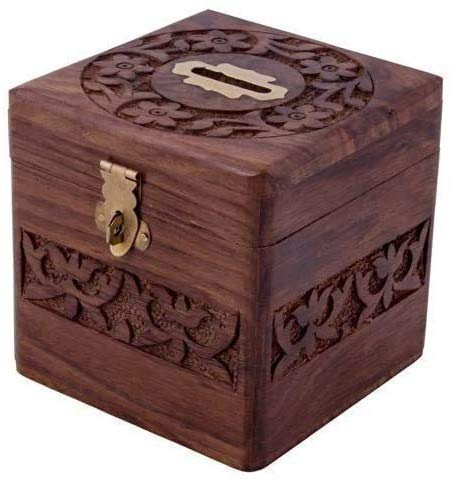 Ayan Art & Craft Handcrafted Wooden Mini Square Shape 4 Inches Money Bank Safe Kids/Saving Box Piggy Bank For Adults Travel Fund, Vacation Fund, Adventure Fun//With Lock And Key, Antique (B08LQMDJS8) Amazon Price History, Amazon Price Tracker