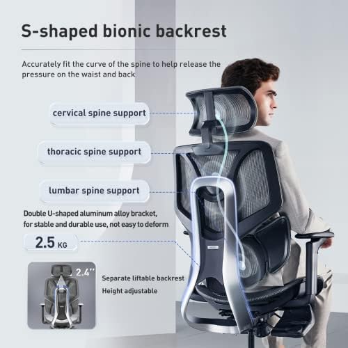 Hbada E3 Ergonomic Office Chair Elastic Adaptive Adjustment Back Lumbar Support Computer Chair, High-Density Breathable Nylon Mesh Aluminum Alloy Bracket Desk Chair with Footrest