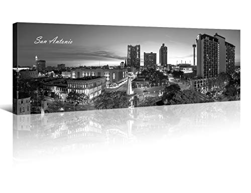 San Antonio Skyline Wall Art for Living Room Cityscape Canvas Modern Home Decor Panorama Pictures City Building House Decorations Skyscraper Artwork Black and White Posters and Prints 12x46 Inch
