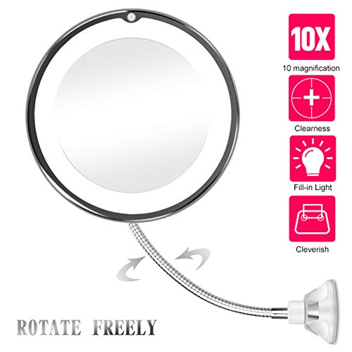 Espejo de maquillaje 10x con luz LED y cuello de cisne ajustable 8