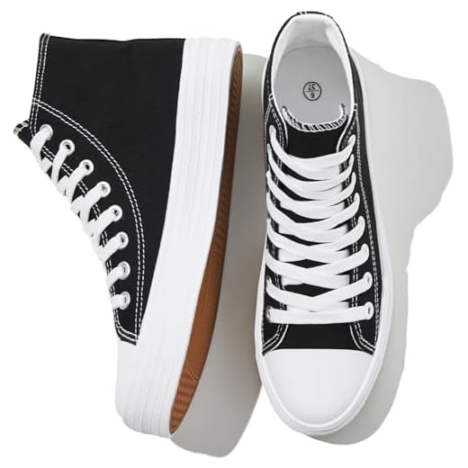Witwatia Tênis Feminino Clássico De Cano Alto Em Lona, Branco Da Moda Com Cadarço, Casual Para Caminhada, Preto, Eua 6