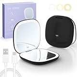 JDFNVFK Espejo de Bolsillo con Luz LED, con Aumento 1X/10X, Anillo de Luz de Doble Cara y 3 Modos, Espejo de Mano...