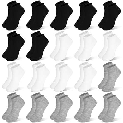ZERULETS Jungen Mädchen Söckchen – Kleinkind Low Cut Socken – 20 Paar Unisex Klassische Farben Schwarz, Weiß und Grau Ankle Babysocken für 1-13 Jahre kleine Kinder（schwarz, weiß，grau,4-7 Jahre）