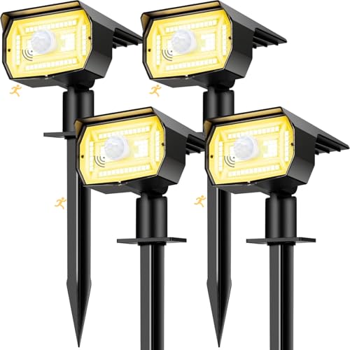 nipify Lumiere Solaire Exterieur Detecteur de Mouvement Lot de 4 - Lampe Solaire Exterieur Puissant 56 LED/3 Modes avec Étanche, Réglable LED Spot Solaire pour Jardin Chemins(Blanc Chaud)