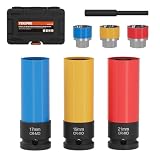 YEKEPRO 7-teiliges Steckschlüssel-Set mit 1/2-Zoll-Antrieb, dünnwandige, nicht beschädigende Radmutter-Stecknüsse (17, 19, 21 mm) mit Diebstahlsicherung, Schraubenausdreher