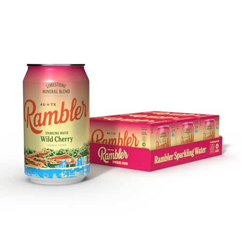 Image of AUTX RAMBLER Sparkling Water, Texas Limestone Mineral Blend, Wild Cherry Flavor, 12-Ounce Cans, Three 8-Packs (24 Cans)