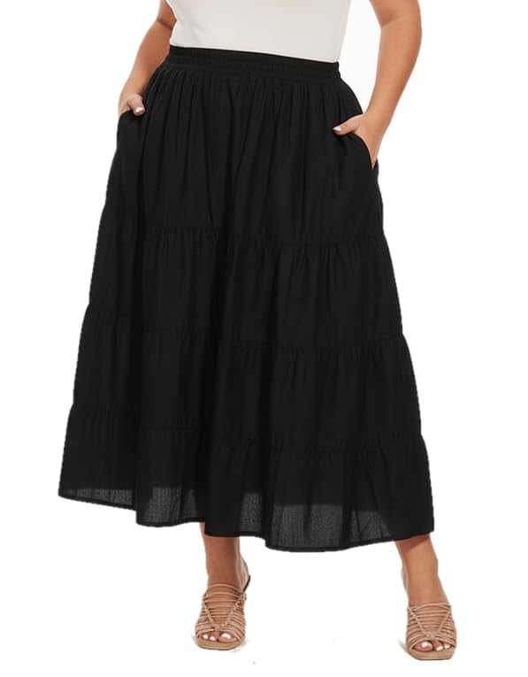 Beautybatik Women Black Cotton Plus Size Long Maxi...