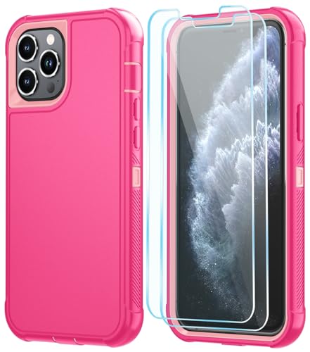 Image of SunStory Compatible with iPhone 11 Pro Max Case with HD Screen Protector, 3-Layer Heavy Duty Full-Body Cover,3 in 1 Hybrid Protective Case for iPhone 11 Pro Max 6.5 inch,PinkRed