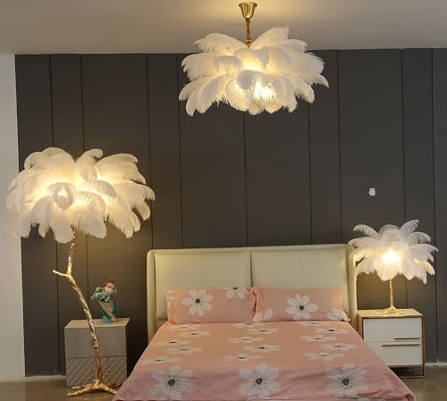 Lampe de sol nordique avec variateur et plumes d'autruche lumineuses - 8