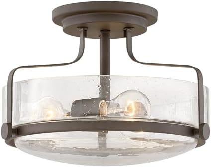 Hinkley Harper 3641OZ-CS Medium Semi-Flush Mount Ceiling Light, Sleek, Retro Style, Oil Rubbed Bronze and Clear Seedy Glass