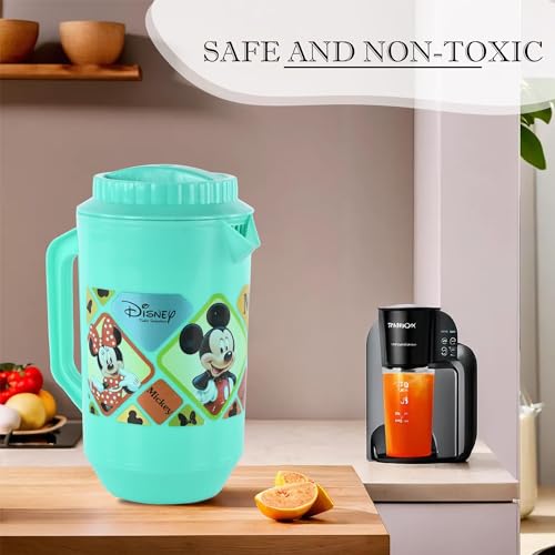 Image of Kuber Industries (Pack of 3) Water Jug | 2 LTR | Plastic Jug for Water | Check Disney | Water Dispenser | Juice Jug for Dining Table | Water Jug for Hotels & Restaurants | Pink-Cream & Green