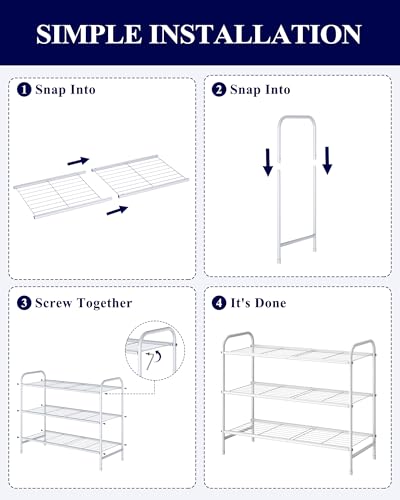 Image of Kitsure Shoe Rack - Stainless Steel Shoe Organizer, Sturdy Shoe Rack for Closet and Front Door Entrance, Free Standing Shoe Shelf, Closet Organizers and Storage, 25.6 inch Wide - 3 Tier, White