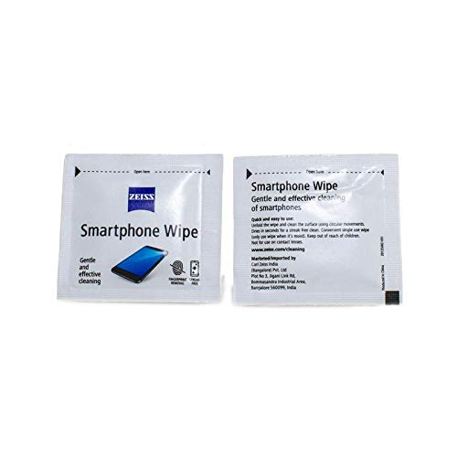 Two opened Zeiss Smartphone Wipes sachets, showing the moist wipes inside.