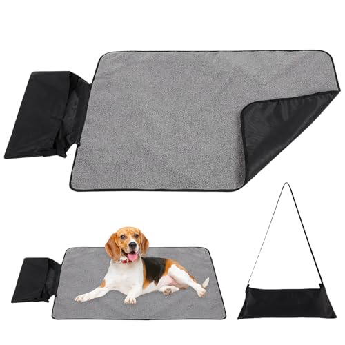 MEYAGOT Faltbare wasserdichte Haustier Decke,100 x 70cm Faltbare wasserdichte Hundedecke,wasserdichte Hundematte Für Outdoor Mit Tasche,Große Reisedecke Für Haustier Für Katzen,Hunde,Welpen(Schwarz)