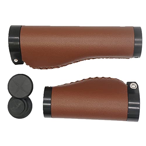Bbxunsless Bike Handle Grips 135/95Mm Long/Short Grips Non-Slip Pvc Microfiber Leather Ergonomic Hand-Sewn Casual Retro Double Lock-On Handlebar Lever For Mtb,Road Bike (Dark Brown-B) #TOP3