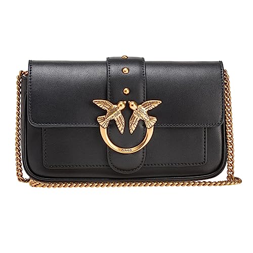 Chiusura: Fibbia Pinko Love One Pocket C Vitello Seta, Borsa Donna, Z99q_nero-antique Gold, Taglia unica