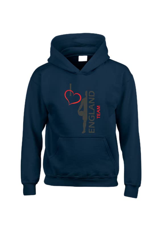 Sweat à capuche bleu marine adultes L Edward Sinclair I Love England Team Noir Blanc