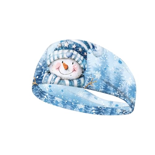 Cjfognsoa Snowman Christmas Headbands for Women Men Blue Snowflake Bandana for Boys Non Slip Elastic Yoga Workout Headband Fashion Sports Ball Print Bicycle Day of The Dead Bandanas Head Wrap