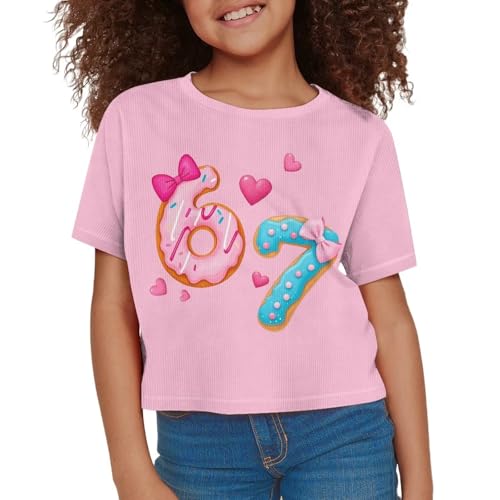 Image of Girls Fashion Crewneck Tee Shirts Casual Short Sleeve Crop Top Summer Outfits 5-14 Years Old