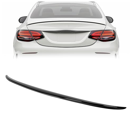 Ecotric ET-642 Rear Trunk Spoiler Lip Compatible With 2015-2021 Mercedes Benz C Class W205 C200 C300 Sedan Gloss Black Painted Tail Wing Duckbill Spoiler cover