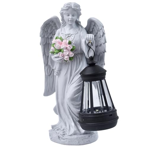 Joygoodta Statua da giardino con angelo solare, 9 sculture da esterno con luce solare, figurine di angeli in resina, ornamento da giardino per esterni, cortile, patio, balcone, prato anteriore