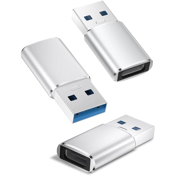 Oumida 【3 sztuki】 Adapter USB na USB C do iPhone 16, 16e, 15, 14 Pro Max Plus, gniazdo typu C na wtyczkę, ładowarka zasilacz do iPad 10 Mini 7 Air 6, Apple Watch 8 9, Samsung Galaxy S25 A55 (srebrny)