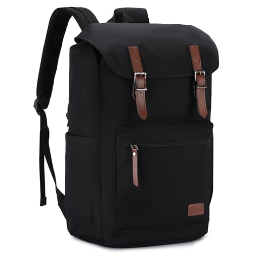 VASCHY Zaino Università Vintage, Casual per Uomo e Donna, Scuola Superiore, Viaggio, Mare, Zainetto in Pelle, Trekking, Campeggio - Nero