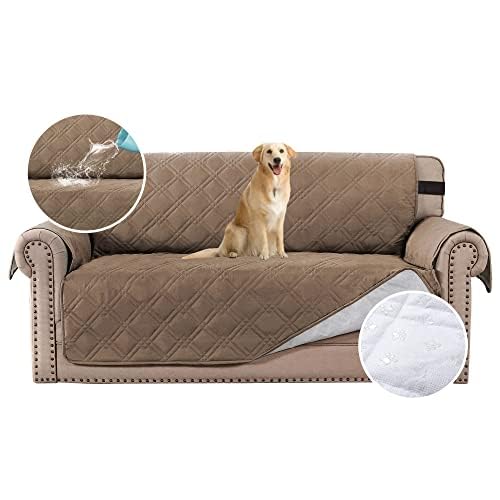 H.VERSAILTEX 100% Waterproof Sofa Slipcover Washable Loveseat Cover for 2 Cushion Cover Non-Slip Furniture Protector with Puppy Paw Silicone Backing Couch Cover for Pets Dogs (Loveseat, Taupe)