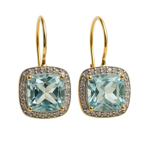 Orecchini in Argento Sterling Placcato Oro con Topazi Azzurri Taglio Cuscino e Zirconi Naturali - Gioielli Pendenti con Chiusura a Leva - Eleganza Luminosa da Donna