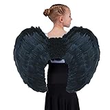 Juego de disfraz de ángel negro con alas negras grandes