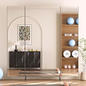 brisafe 200 x 200cm Ganzkörperspiegel, Dreifach Faltbarer Standspiegel auf Rollen, 3 Wege große Spiegel Unzerbrechlicher Fitness Tanzspiegel für uhause, Fitnessraum Studio, Schlafzimmer, Schwarz