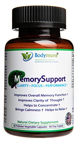 Natural Memory Support - Organic Ginkgo Biloba Ashwagandha Brahmi Vegan Omegas Effective Nutritional Memory Support for Dementia Mental Exhaustion by Bodymune | 60 Day Supply Gluten-Free Non GMO
