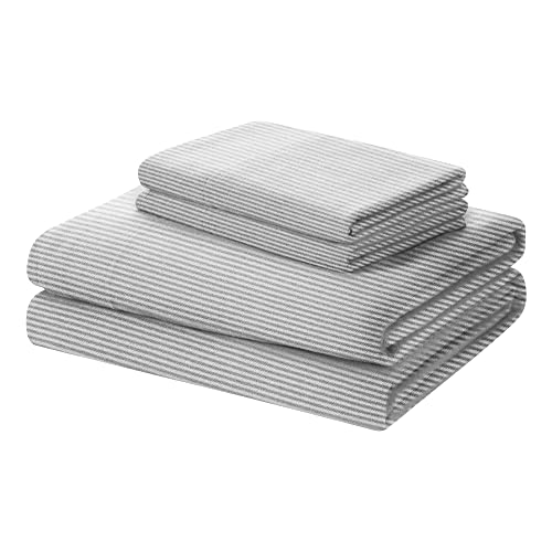 Dreamer's Nest Jersey Bed Sheet Set Cotton Blend Knit 3 Piece - 1 Flat Sheet 1 Fitted Sheet 1 Pillowcases T-Shirt Soft Stretchable Sheets All Season Bedding (Grey Stripe, Twin) #TOP4