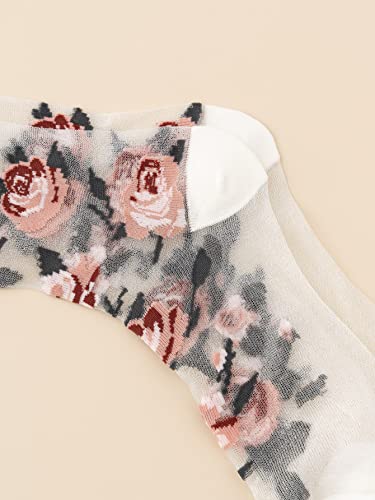 Verdusa Women's 2 Pairs Floral Mesh Sheer Socks Floral Black And White One-Size #TOP6