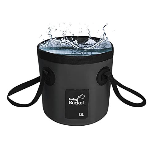 Faltbarer Eimer, Multifunktions Falteimer, für Reisen, Wandern, Angeln, Bootfahren, 12L, Schwarz Cover