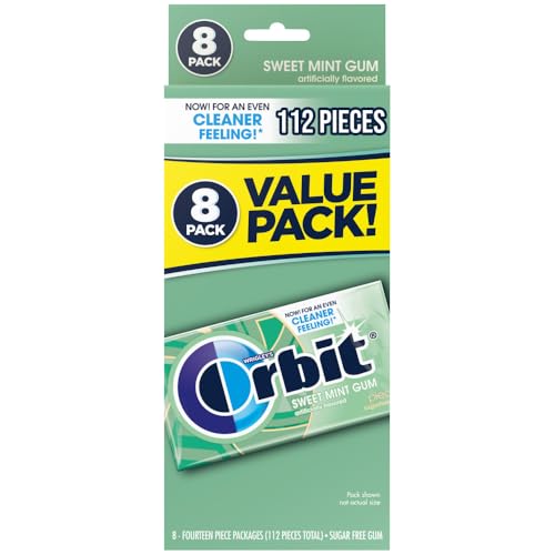 ORBIT Sweet Mint Sugar Free Chewing Gum Bulk Pack, 8 Packs of 14 Pieces (112 Total Pieces)