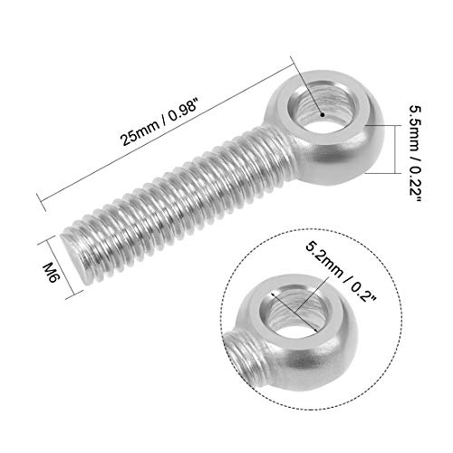 Image of uxcell M6 x 25mm Machinery Shoulder Swing Lifting Eye Bolt 304 Stainless Steel Metric Thread 5pcs