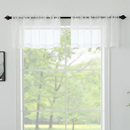 White Sheer Valances For Windows - Light Filtering Semi Sheer Valances For Living Room/Bedroom/Kitchen/Bathroom/Cafe - Transparent Window Valance Curtains With Rod Pocket 2 Panels 52X18 Inches Long #TOP1