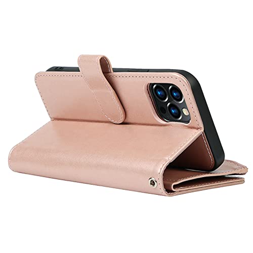 ELTEKER Case for iPhone 12 Pro Max Wallet Case,2 in 1 Detachable Flip Wallet Case with Zipper [Premium Leather][6 Card Slots][Cash Pocket][Kickstand] for iPhone 12 Pro Max-Rose Gold by ELTEKER - Used condition - Image 5