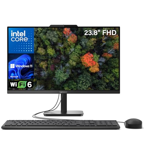 Lenovo IdeaCentre 24 AIO 23.8" FHD IPS Desktop Computer, Intel Processor, 16GB DDR4, 512GB PCIe SSD, WiFi 6, Bluetooth 5.2, Webcam, Office 365, Keyboard & Mouse, Windows 11 Home, Dark Gray