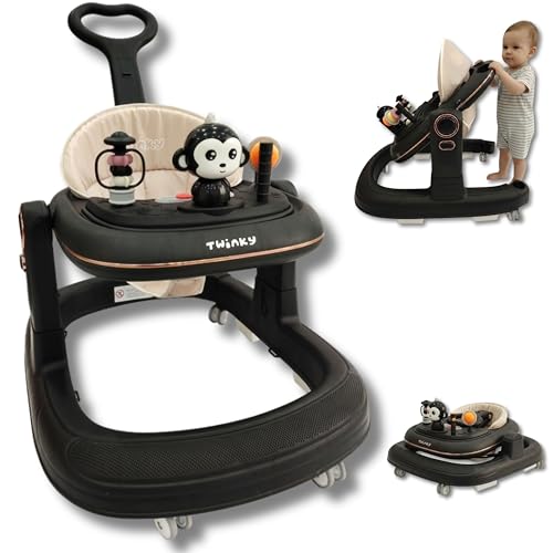 Twinky Lauflernhilfe mit Spielset und Bodenmatte | Robuste Laufhilfe mit 4 verstellbaren Positionen | Ideal als Gehhilfe für die ersten Schritte Ihres Kindes (GO Black)