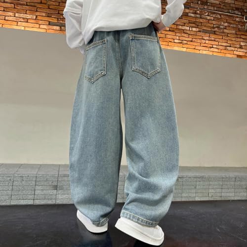 Boys Y2K Relaxed Straight Leg Wide Leg Stretch Elastic Elastic Waist Drawstring Jeans2