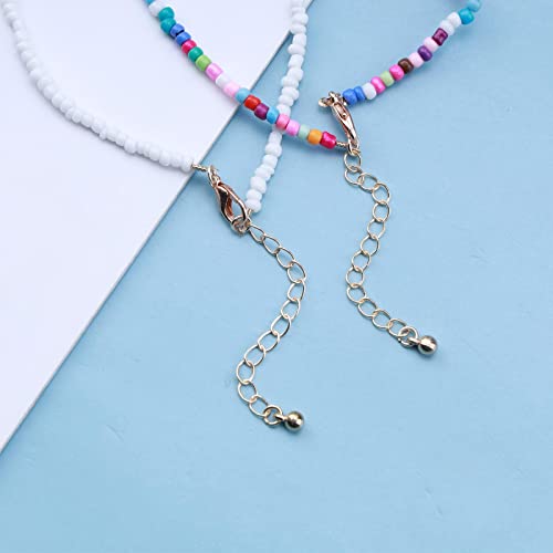 Andelaisi Boho Layered Rainbow Seed Bead Necklace Choker Vintage Cowrie Pendant Necklace Colorful Rice Bead Choker Necklace Beach Cowrie Shell Necklace Chain Jewelry For Women And Girls #TOP4