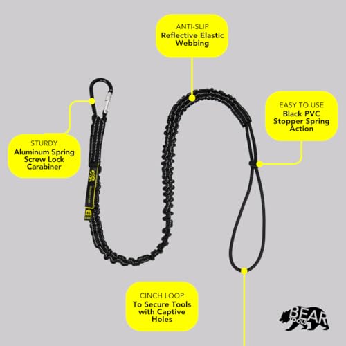 Image of BearTOOLS Tool Lanyard with Single Carabiner and Adjustable Loop End, Standard Length, Maximum Weight Limit 8KG / 17.6lb, Aluminum Screw Lock Carabiner with Shock Cord Stopper, 0925S (5 Pack)