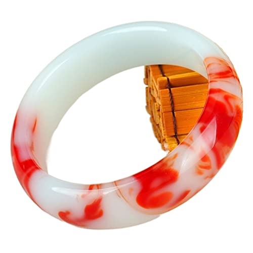Genuine Natural Color Jade Bangle Red White Bracelet Charm Jewellery Fashion Accessories Carved Amulet Gifts for Women Her Men (Gem Color : 62-64mm)