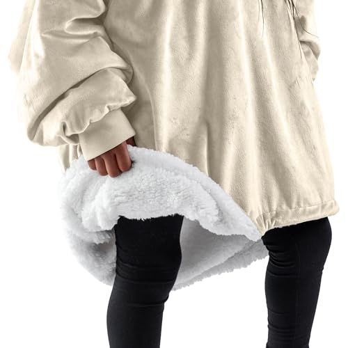 Image of Bare Home Wearable Blanket Hoodie - Soft Plush Sherpa - Warm and Cozy - Oversized Wearable Blanket