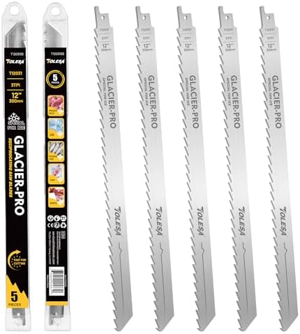 TOLESA 12-Inch Frozen Meat Bone Food Reciprocating Saw Blades 5-Pack, 3 TPI Stainless Steel Reciprocating Saw Blade for Splitting/Processing
